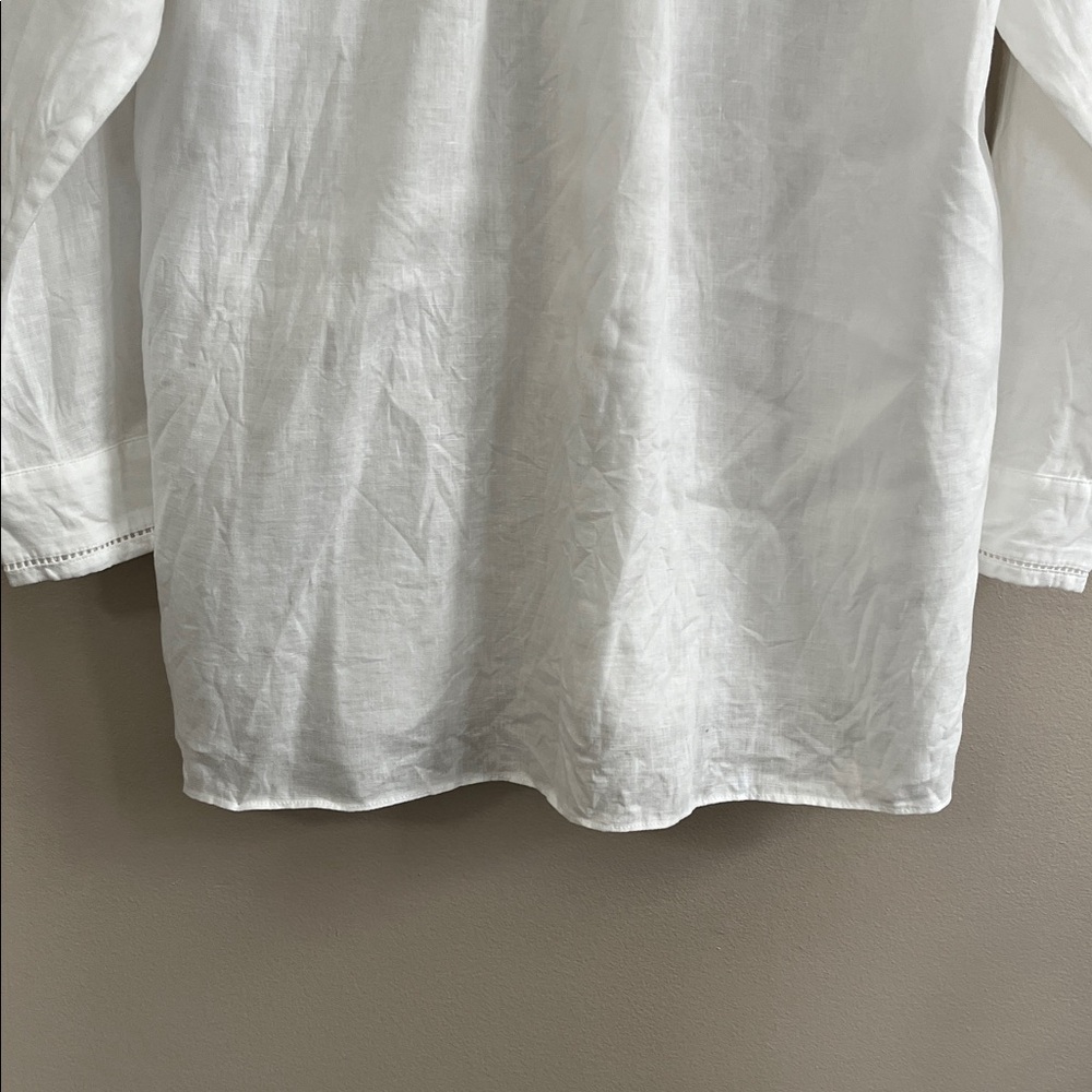 Elie Tahari white linen embroidered button down shirt size medium - Picture 11 of 15